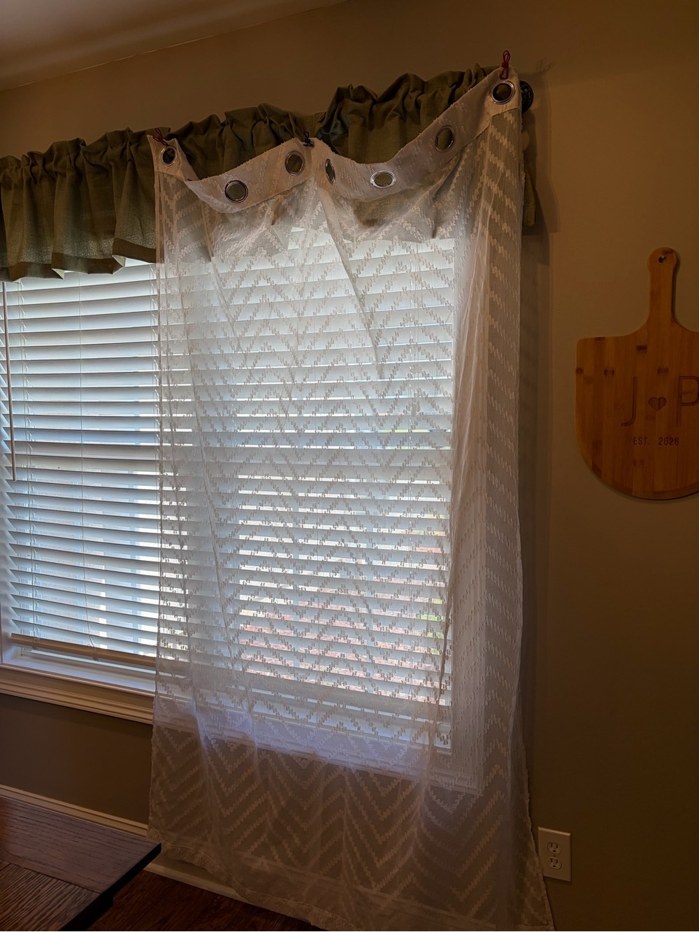White Sheer Chevron Grommet Window Curtain Panel